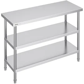 Vevor Lebensmittel-Zubereitungstisch aus Edelstahl, Gewerblicher Küchenarbeitstisch, mit 2 verstellbaren Unterregalen, 457 x 1219 x 864 mm Zubereitungstisch für Grill, Küche, Zuhause