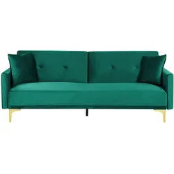 3-Sitzer Schlafsofa Samtstoff smaragdgrün / gold LUCAN