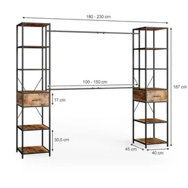 Vicco Kleiderschrank Fyrk 180 x 187 x 45 cm Eiche rustikal/Schwarz