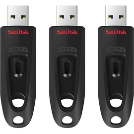 SanDisk Ultra USB 3.0 Flash-Laufwerk 64 GB 3er-Pack (SecureAccess Software, Passwortschutz, Übertragungsgeschwindigkeit von bis zu 130 MB/s) Schwarz