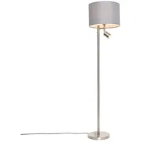QAZQA Stehlampe Stahl mit Schirm grau und Leselampe -
