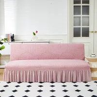 Sofabezug Ohne Armlehnen Stretch Sofabezug 3 Sitzer Ohne Armlehne Grau Jacquard Bettcouch Schonbezug Schutzhülle Rutschfest Futonbezug Faltbar Schlafsofa Sofabettüberzug mit Rock (190-210cm,Pink)