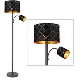 GLOBO LIGHTING LED Stehlampe, Leuchtmittel inklusive, Warmweiß, LED Stehlampe mit Flexo Leselampe Stehleuchte Metall Samt schwarz gold schwarz