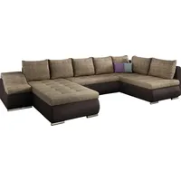 Wohnlandschaft mit Bettfunktion Polstergarnitur Ecksofa mit Schlaffunktion und Bettkasten Couch für Wohnzimmer Schlafsofa Sofagarnitur Sofa Eckcou... - Beige/Dunkelbraun