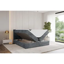altdecor Boxspringbett - TOLO 160x200 Cord - Dunkelgrau - Komplett-Set mit Taschenfederkern Matratze und Topper, Polsterbett mit H4-Matratze Bettk... - Dunkelgrau