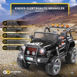 Actionbikes Motors Kinder-Elektroauto Wrangler, 4x4 Jeep, 2-Sitzer, Fernbedienung, EVA-Reifen, Federung, 140 Watt (Schwarz)