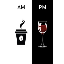 queence Wanddekoobjekt AM PM – Kaffeebecher und Wein, Motiv auf Stahlblech schwarz|weiß