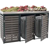 MCW 3er Mülltonnenverkleidung MCW-K14, Mülltonnenbox mit Pflanzkasten, 124x200x84cm WPC Edelstahl 107kg ~ anthrazit