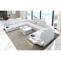 Sofa Dreams Wohnlandschaft Leder Couch Sofa Elena U Form Ledersofa, U-Form Ledersofa mit LED-Beleuchtung weiß