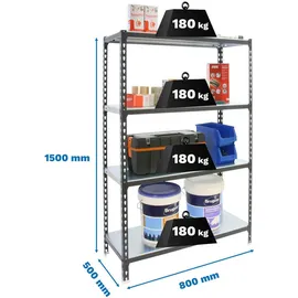 Proregal Schwerlastregal Mid Metal Shark HxBxT 150 x 80 x 50 cm Fachlast 180 kg Anthrazit-Weiß