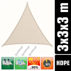 AMANKA Sonnensegel 3x3x3 HDPE Dreieck Sonnenschutz Überdachung Balkon Garten Beige