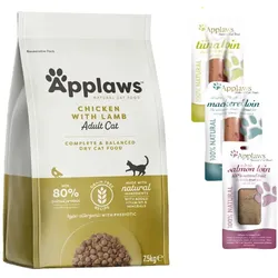 Applaws Trockenes Katzenfutter - Erwachsener mit Huhn und Lamm 7,5kg + Rinderfilet 3x30g mix