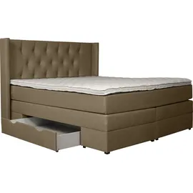 Home Affaire Boxspringbett HOME AFFAIRE "Elegance", beige (sand), B:141cm L:210cm, Samtoptik (100% Polyester);Struktur (100% Polyester), Komplettbetten, Boxspringbett, mit schöner Knopfheftung, in den Härtegraden H2 & H3, inkl. Schubladen