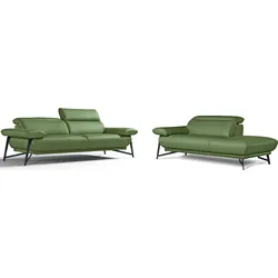 Polstergarnitur EGOITALIANO "Anais, Design mit hohem Sitzkomfort für mehr Bequemlichkeit", grün, Leder CAREZZA, Ottomane Armlehne links, Sitzmöbel-Sets, Set: bestehend aus Sofa und Ottomane, inkl. Kopfteilverstellung