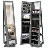 COSTWAY Schmuckschrank stehend, mit Spiegel & Regal, drehbar, abschließbar grün