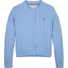 Tommy Hilfiger Strickjacke TOMMY HILFIGER "CABLE CARDIGAN", Mädchen, Gr. 6 (116), blau (cloudy blau), Strick, Obermaterial: 100% Baumwolle, unifarben, regular fit hüftlang, Rundhals, Bündchen, Strickjacken Strickjacke, für Kinder bis 16 Jahre, mit Zopfmuster