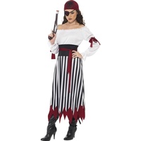 Piraten-Lady Kostüm Kleid mit Armbinden Gürtel und Kopftuch, Large