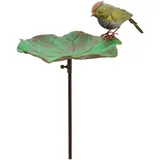 finehomegarden Gartenstecker Vogeltränke Vogel auf Blatt Futterplatz Metall grün Ø42x30cm H123cm (1-St) Futterstation Gartenstecker 2Farben wählbar / Paket grün