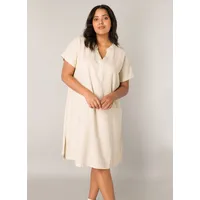 Base Level Curvy "Yacinthe", Damen, Gr. 54/56, N-Gr, beige, Web, Obermaterial: 55% Leinen, 45% Viskose, unifarben, casual, gerade knielang, Serafino, Kurzarm, Kleider, mit Leinen