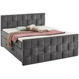 Mid.you Boxspringbett, Grau, Textil, H2 + H3, Höhe ca. 15,5 cm, 180x200 cm, Bettkasten, gepolstertes Kopfteil, Topper geteilt, in verschiedenen Größen erhältlich, Schlafzimmer, Betten, Doppelbetten