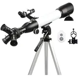 Teleskop für Kinder Erwachsene Anfänger, 60 mm Blende, 500 mm BAK4 Prismenlinse, Refraktor-Teleskop für Astronomie, 3-in-1-Okular-Teleskop mit Smartphone-Halterung und kabelloser Fernbedienung Vision