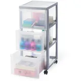 Iris Ohyama Kunststoff-Schubladenbox mit Rollen, 3 tiefen Schubladen, Silber, Griffe zum Ziehen, Für Schlafzimmer, Bad, Schule & Büro, BPA-frei,