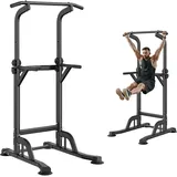 Vevor Power Tower Dip-Station 10-stufig Höhenverstellbarer Klimmzugstangenständer 170,18-210,06 cm, Multifunktionales Krafttrainings-Workout-Gerät mit 4 Saugfußabdeckungen, Klimmzugstange Dip-Station