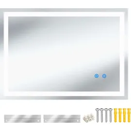 Tectake tectake® Rechteckiger LED Spiegel mit Touchschalter, 3 Lichtfarben Dimmbar,