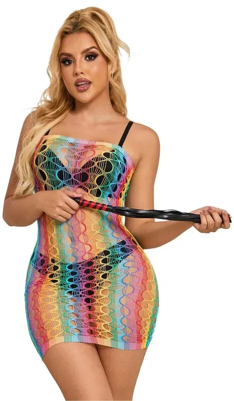 SUBBLIME  952365 Rainbow Netz-Kleid mit freien Schultern One Size (Einheitsgröße)