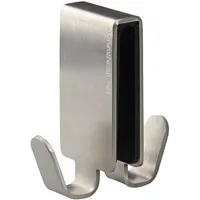 Fackelmann Tecno Doppelhaken für Glas-Duschwand 4,5 x 7 cm – Rostfreier Edelstahl, weiche TPE-Einlage gegen Kratzer, Innen- und Außenhaken, Designed in Germany