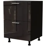 Feldmann-Wohnen Auszugsunterschrank Essen (D2A/60/1A, 2 Schubladen + Innenschublade, HETTICH InnoTech Atira, 1-St., moderne Optik, lackierte Fronten) 60x50x82cm schwarz - schwarz Hochglanz (ES-D2A/60/1A) schwarz
