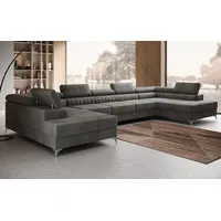 Luxusbetten24 Schlafsofa Designer Sofa Aurea U XXL in Samt, mit Stauraum und Schlaffunktion grau