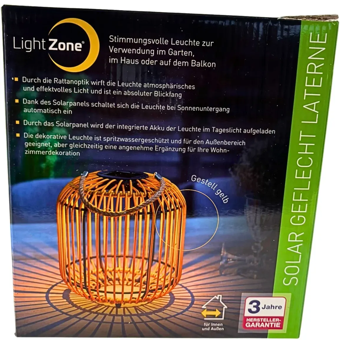 LightZone Solar-Geflechtlaterne ? Dekorative LED-Solarlaterne für Garten, Bal...