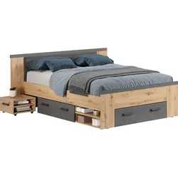 Stauraumbett »Ambres«, (1 tlg.), ausziehbare Bettkästen, Fächer mit Stauraum, braun, Eiche, Artisan Eiche Melamin / Matera Melamin + Artisan Eiche Melamin / Matera Melamin + Artisan Eiche Melamin / Matera Melamin, , 48007657-0