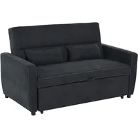 HOMCOM Schlafsofa, 2-Sitzer Sofa mit Schlaffunktion, Verstellbare Rückenlehne, Couch mit Kissen, Samtoptik, Schlafcouch mit Bettkasten für Wohnzimmer, Gästezimmer, Schwarz