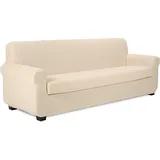 TIANSHU Sofaüberwürfe,Spandex Sesselbezüge Enthält 1 Sofabezug und 1 Sitzkissenbezug Stretch Couchbezug Elastischer Antirutsch Weich Jacquard Stoff sesselbezug Schonbezug(4 Sitzer,Beige)