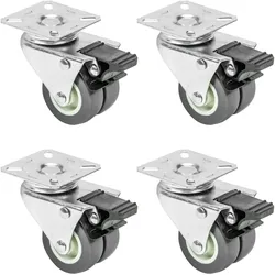HMF 6720 Doppelte Schwerlastrollen mit Bremse, Polyurethan, 4 Stück, 50 mm, bis 400 kg, Grau