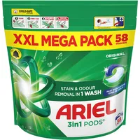 Ariel 3in1 PODS® Waschflüssig Waschmittel Kapseln 58 Waschgänge Original Flecken- & Geruchsentfernung in 1 Waschgang Schnell auflösend auch bei Kälte