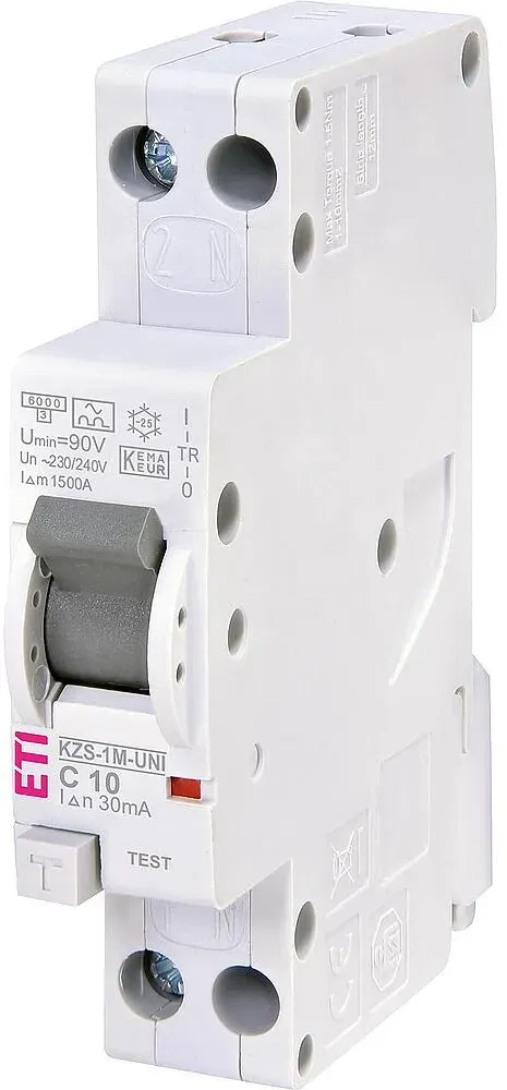 FI/LS-Schalter KZS-1M-UNI, 1-polig+N in 1 TE, C10A, 30mA, 6kA ETI