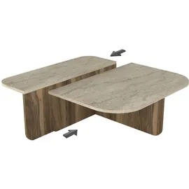 moebel17 Couchtisch Beige/Braun Walnuss 90 x 33 x 90 cm