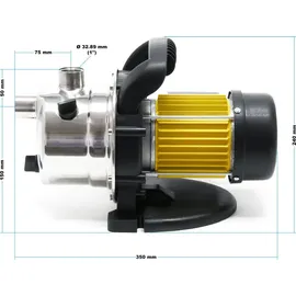 Wiltec Gartenpumpe 2800l/h, 600W, Tragegriff & Wasserablassschraube, max. Förderhöhe 35m, rostfreier Stahl Hauswasserwerk Wasserpumpe Bewässerungspumpe Regenwasserpumpe