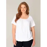 Base Level Curvy "Yoni", Damen, Gr. 46, weiß, Single Jersey, Obermaterial: 94% Viskose, 6% Elasthan, unifarben, figurumspielend hüftlang, Rundhals, abgesteppt, Shirts Ballonshirt, mit gerafftem Rundhalsausschnitt