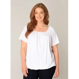 Base Level Curvy "Yoni", Damen, Gr. 46, weiß, Single Jersey, Obermaterial: 94% Viskose, 6% Elasthan, unifarben, figurumspielend hüftlang, Rundhals, abgesteppt, Shirts Ballonshirt, mit gerafftem Rundhalsausschnitt