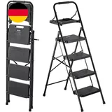 VEVOR Trittleiter 4 Stufen, Klappleiter Mit Werkzeugablage & Komfortgriff, Haush
