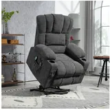 Homcom Fernsehsessel mit Aufstehhilfe Elektrisch Relaxsessel mit Liege-, Heiz- Und Massagefunktion Massagesessel mit Fernbedienung USB Becherhalter, Dunkelgrau