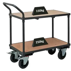 PROREGAL Tischwagen Pro mit 2 Etagen | HxBxT 95x50x97cm | Traglast 400kg | Grau | Transportwagen Handwagen Materialwagen