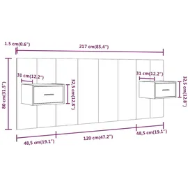 vidaXL Kopfteil mit Nachttischen Grau Sonoma Holzwerkstoff