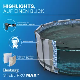 BESTWAY Steel Pro Max Frame Pool Set 396 x 107 cm beige inkl. Filterpumpe + Überdachung