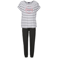 Buffalo Damen Pyjama ecru-gestreift-schwarz Gr.56/58