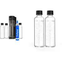 Sodapop Wassersprudler Logan Starterset Mit CO2-Zylinder und 3x Glasflasche, Matt Schwarz, Höhe 42,6 cm & Glasflaschen-Set, Ersatzflaschen Für Logan, 2X 850 ml